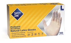 Box of 100 Safety Zone Powder Free Disposable Natural Latex Gloves 